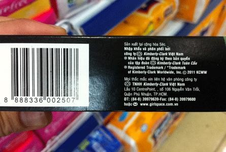 Sản phẩm tampons Kotex đang bán trên thị trường có nguồn gốc từ Cộng hòa Séc, do Công ty kimberty - Clark Việt Nam nhập khẩu và phân phối. Ảnh: HT